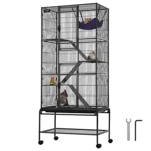 【DealsForYouDays】VEVOR 69" Rolling Metal Ferret Cage,  , Large 4-Tier Critter Nation Cage, Small Animal Cage with Ramps & Tray, Easy to Set up for Pet Rats, Hamster, Guinea Pig, Chinchilla, Squirrel, Hedgehogs, Bunny