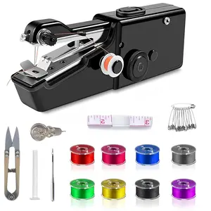 Portable Handheld Sewing Machine for Beginners Compact Electric Mini Kit with 8 Thread Spools Scissors Safety Pins Needles Measuring Tape Battery Operated 350 Stitches per Minute Ideal for Travel Repair