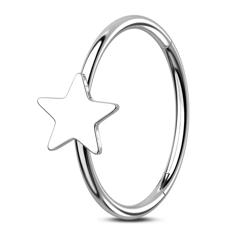 Oufer 20G Hinged Segmented Star Nose Ring - 316L Stainless Steel Comfortable Easy-Hinge Fit Piece for Nose Piercings, 8mm/10mm Sizes, Daily Everyday Body Jewelry for Unisex Enthusiasts
