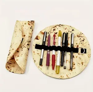 A Canvas Roll-Up Pencil Case, Designed Like a Pancake Wrap, Portable Stationery Organizer, Mexican Burrito Pencil Storage