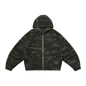 inflation Men's Double-Sided Camouflage Hoodie - Cropped Boxy Long Sleeve Pullover Sweatshirt, American Streetwear Top, Gifts for Boyfriend, Sweatshirts