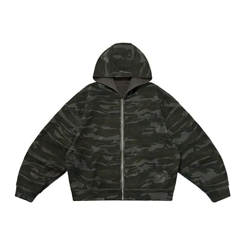 inflation Men's Cotton Retro Street Sweatshirt, Both-Side Wear Camouflage Cropped Boxy Fit Pullover Hoodie, Gifts for Boyfriend Clothing, Streetwear, Vintage, Tops, Sweatshirts, Menswear, Casual, Long Sleeve, Loose, Oversized, Birthday Gift For Bf, Trendy
