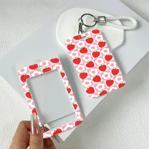 Strawberry Flower Checker Pattern Durable Plastic ID Badge Holder with Lanyard Slide Design for Cards Transparent Window Compatible with Credit, Metro, Bus Cards-Nurse, Doctor, Student Accessory