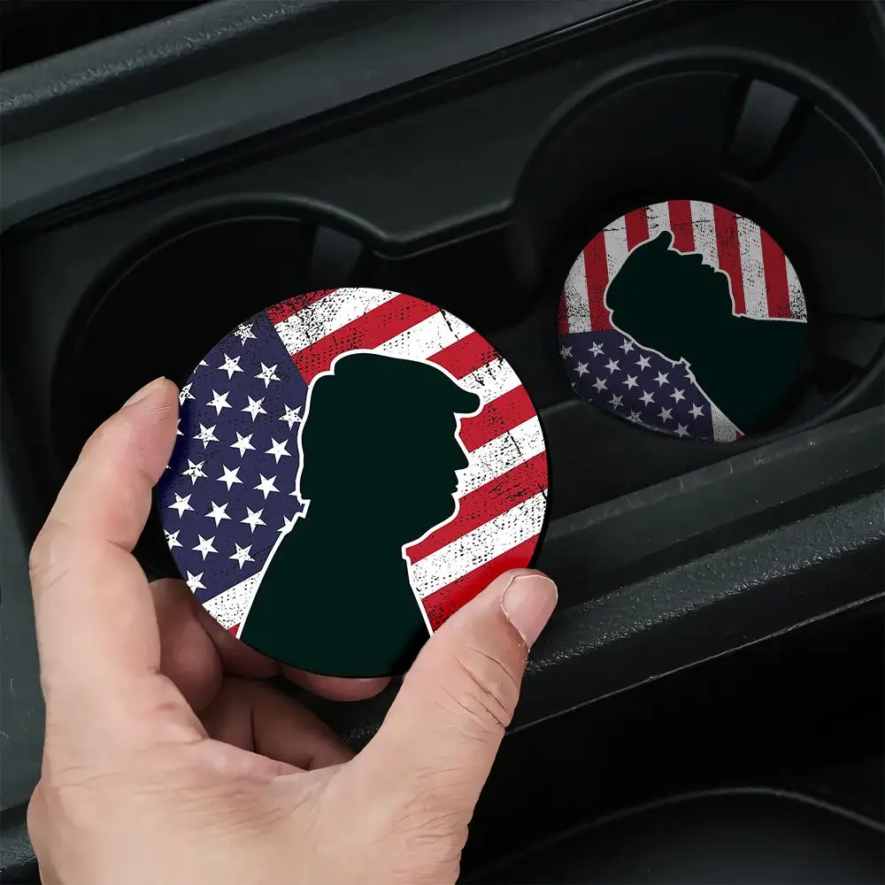 Golden White House-themed car coasters, high-quality car cup holder mats, 1 pair for internal protection and decoration, gifts for car enthusiasts and