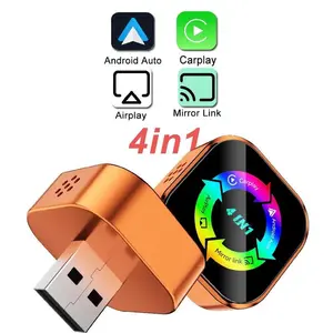 2026 New 4-in-1 CarPlay Wireless Adapter - iPhone/Android Compatible | Fast Connection, Hands-Free Calling, AirPlay, Mirror Link, Netflix, Youtube type-c adapter Bluetooth 5.0 fast transmission, ultra-HD stereo sound Wireless Carplay Dongle