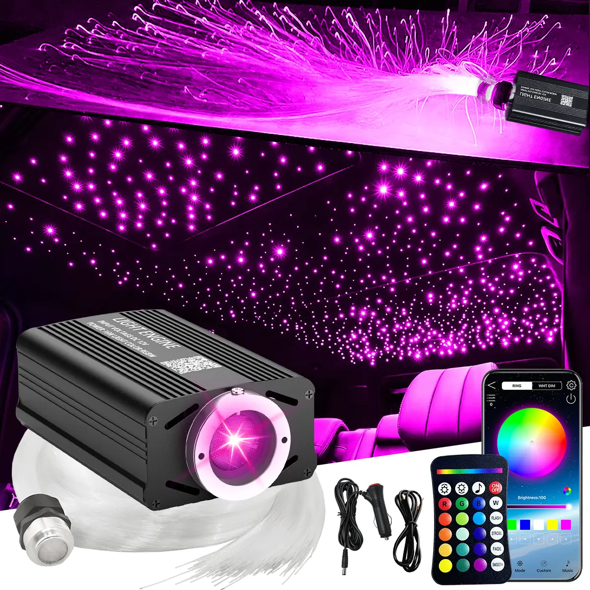Fiber Optic Car Home Headliner Star Light Kit, Roof Starlight Ceiling Lights, Color-Changing, App+24 Key Remote Control, Static 16Color And Rgb Light Change, Fade, Jump, Spark, Mode Speed Sensitivity Adjustment, Interior Led Vehicle ideal birthday gift