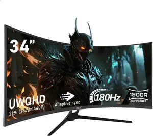 34-Inch Esports-Grade 180Hz 1500R Curved computer gaming monitor, 3440x1440 Ultra-Wide monitor, Smooth Lag-Free Gaming for All Major Titles, Perfect Gift for Father's Day, Back to School, Boyfriends & Dads Frameless