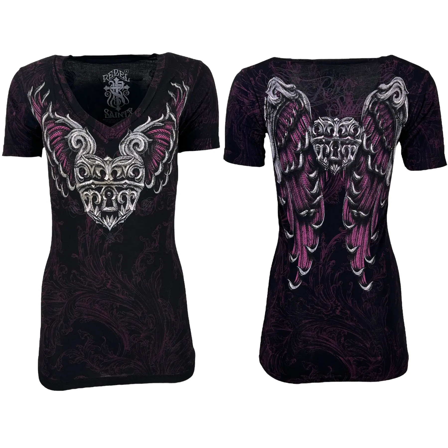 Rebel Saint by Affliction Women's T-shirt Lockbox