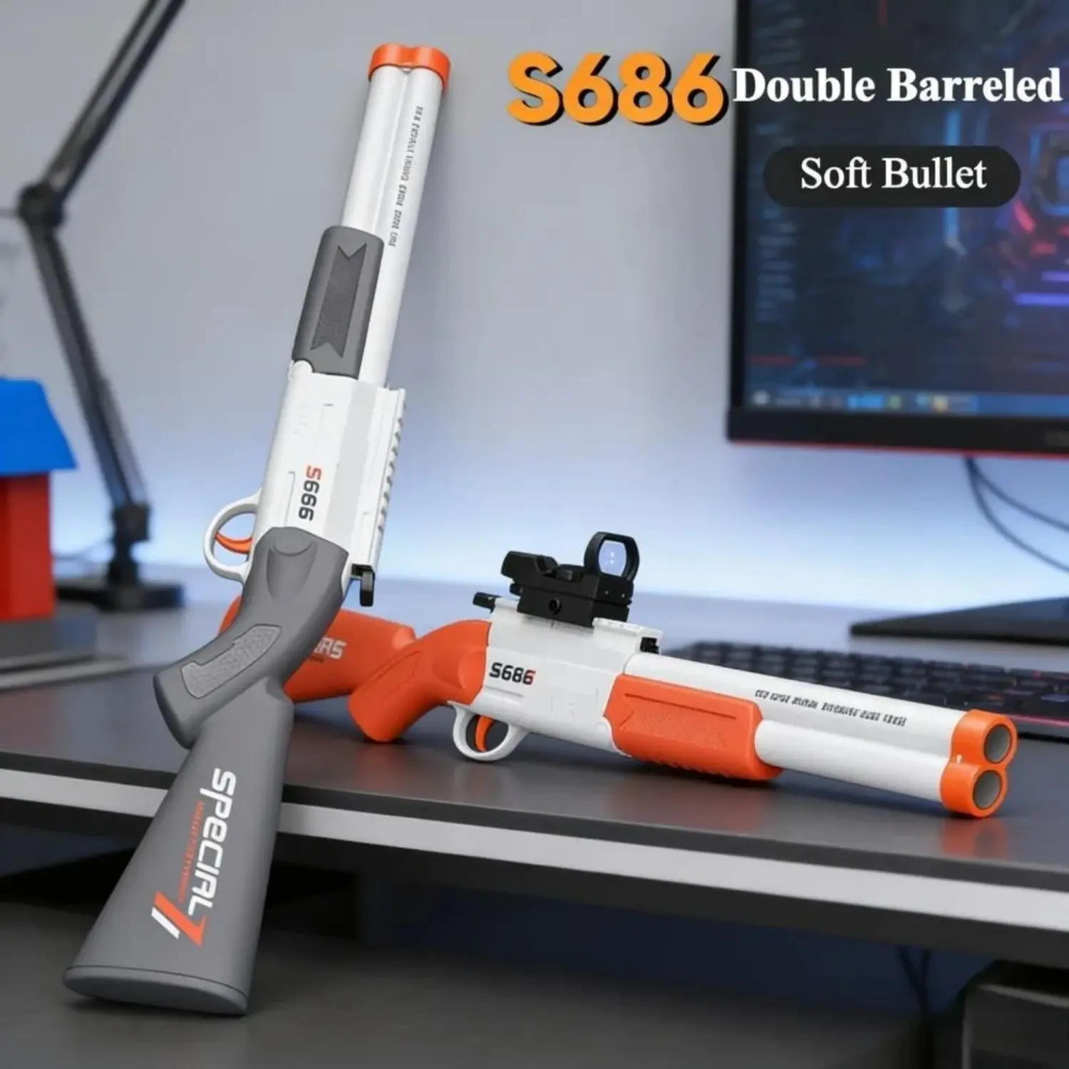 Kids Double Barrel Foam Blaster Toy, Foam Dart Launcher, Manual Reloading Pool Gun with 2 Shells, Safe Soft Foam Bullets, Outdoor Water Play Toy for Boys and Girls, Durable