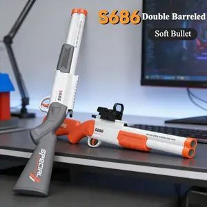 Kids Double Barrel Foam Blaster Toy, Manual Reloading Pool Gun with 2 Shells, Safe Soft Foam Bullets, Outdoor Water Play Toy for Boys and Girls, Durable