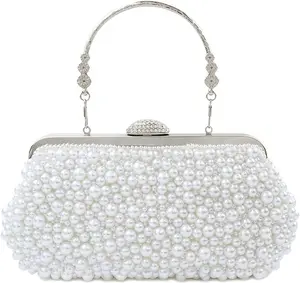 ERCULER TOPFIVE Women's Pearl Beaded Clutch Evening Handbags for Formal Bridal Wedding Clutch Purse Prom Cocktail Party