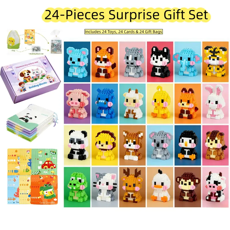 24-Piece BPA-Free Animal Building Blocks Set - Fantasy & Sci-Fi Lion Lamb Characters, Bricks & Parts, Construction Toy for Girls, Fine Motor Skills Educational Kit, Valentine's Day Gift, Decoration