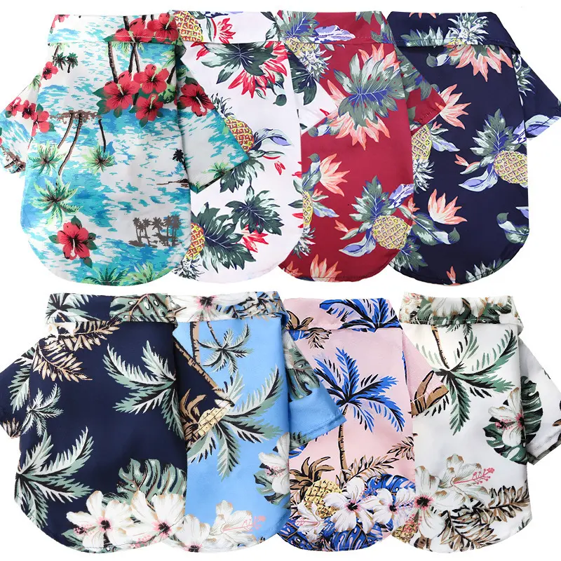 2Pcs Hawaiian Tropical Print Pet Shirt, Breathable Summer Short-Sleeve Outfit for Dogs & Cats, Casual Thin Clothes for Small Medium Breeds Teddy Pomeranian Puppies Cute