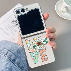 Flower - decorated Letter “LOVE” phone case compatible with Samsung galaxy zflip 6,zflip 5,moto razr50, razr60,galaxy zfold 6,zfold5 White