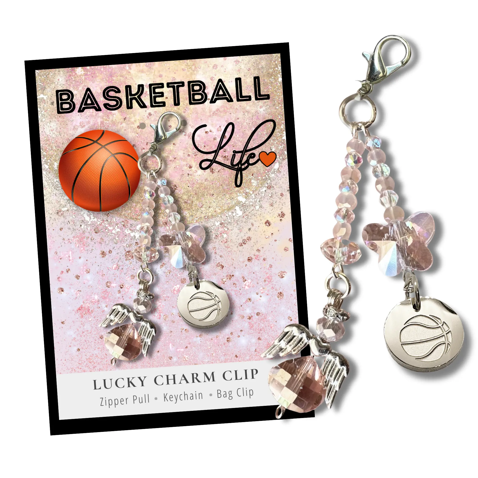 Gift for Basketball Girl - Basketball Keepsake Charm Clip for Player or Coach - Made in the USA