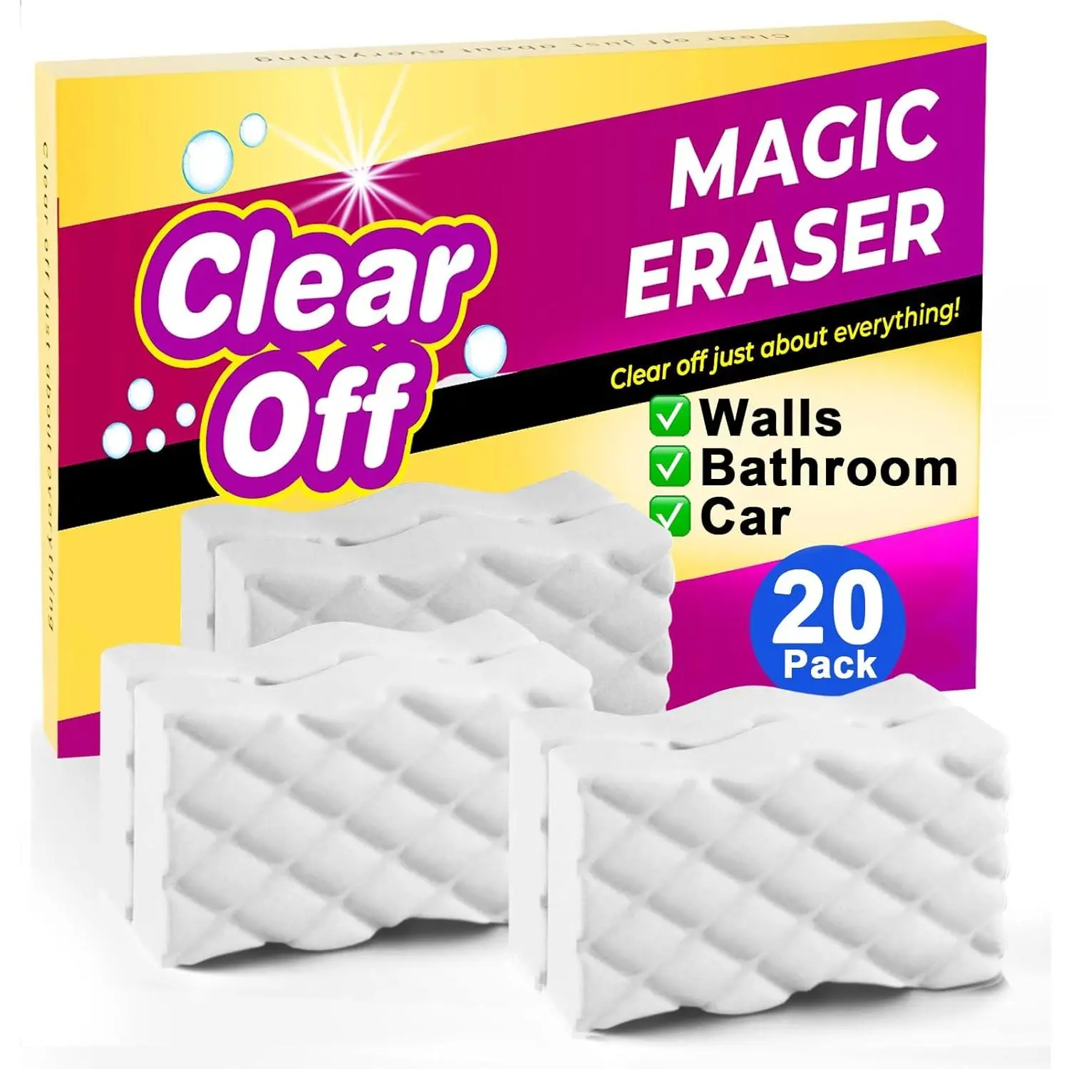 Extra Large Super Strength Magic Eraser Sponge - 20 Pack for Walls, Bathroom, Car, Kitchen, Baseboards, Sink & Oven Cleaner