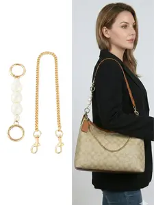 2pcs Pearl Bag Strap Extender & Gold Chain Set, Replacement Purse Strap Handbag Charm DIY Accessories For Women Shoulder Bags, Casual Adjustable Strap