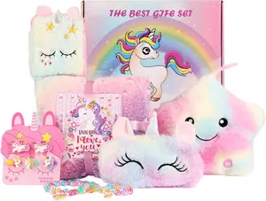Unicorn Gift Box for Girls Age 6-8, Unicorn Plush Toy Set with Glow in The Dark Blanket Light Up Star Pillow Eye Mask Crossbody Bag, Birthday Gifts for Daughter Niece