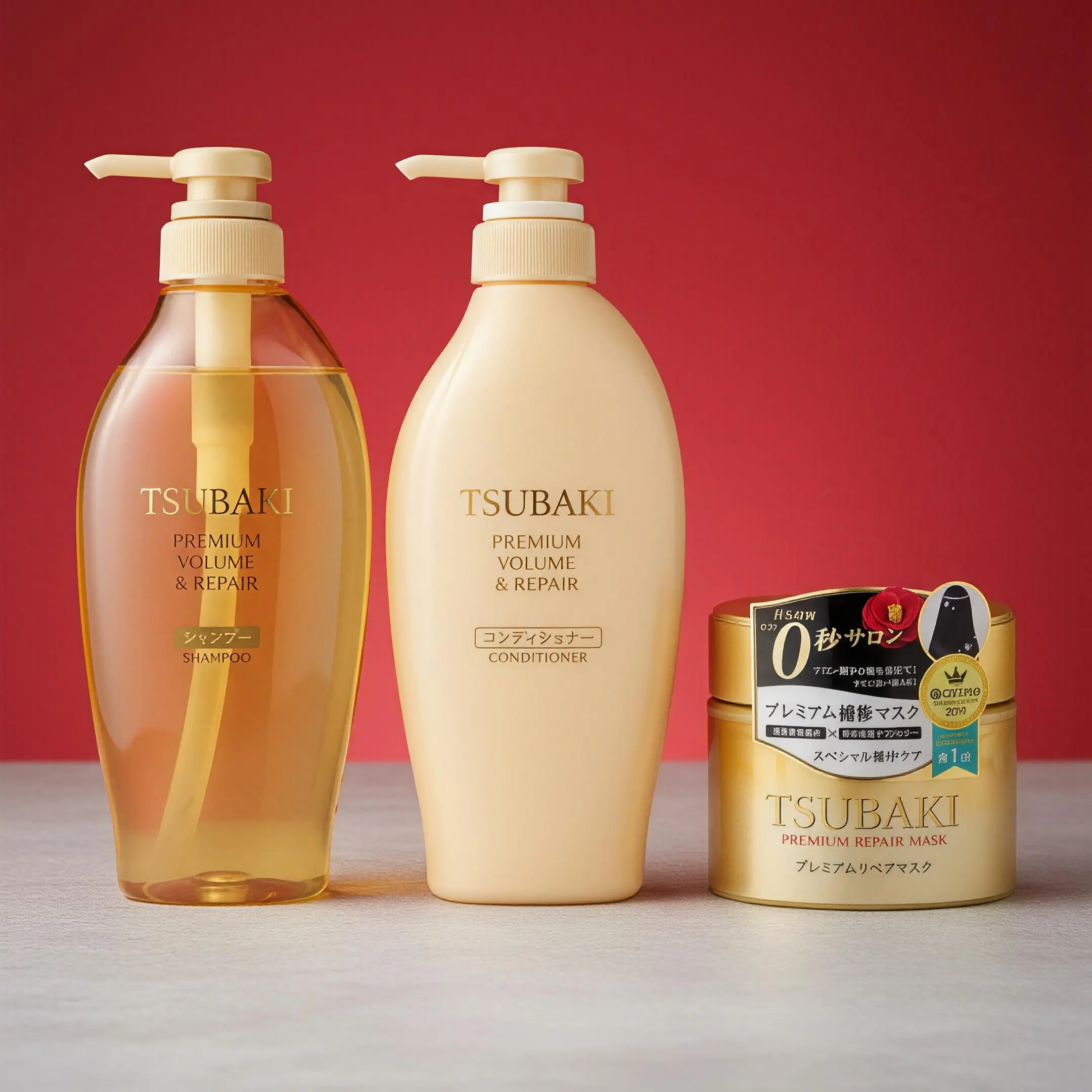 Tsubaki Volume & Repair Hair Care Bundle – Volume & Repair Shampoo & Conditioner Set 900ml + Premium Repair Hair Mask 180g