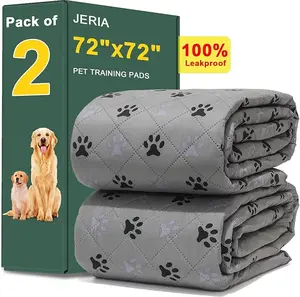 JERIA 2 Pack 72"x 72" Waterproof Non Slip Wee Wee pad，Reusable Washable Pee Pads for Dogs，Absorbent and Leakproof Training Mats for Potty, Bed, Sofa, Potty Training
