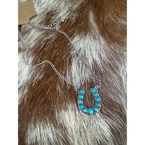 Horseshoe Necklace with Faux Turquoise Stone Charm Jewelry Accessory