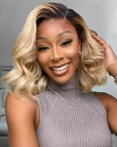 New Mixed Blonde Bob Wig with Dark Roots Arabella 6x5 Glueless 100% Human Hair Wig Pre-Plucked & Pre-Cut Natural Lace Closure Beginner Friendly