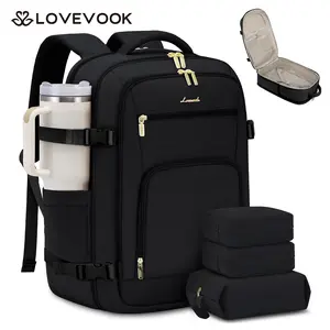 LOVEVOOK Travel Backpack For Women & Men, 40L & 50L Carry On Backpack Flight Approved, TSA Personal Item Travel Bag Fits 17 Inch Laptop, Business Weekender Overnight Waterproof Daypack With 2 Cubes