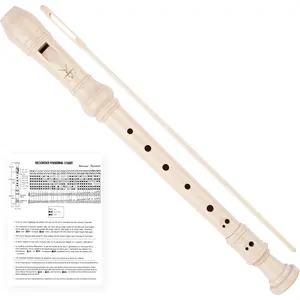 Soprano Recorder 8-Hole Instrument for  Beginners, Baroque Style C Key  Flute with Cleaning Rod & Case Bag for School Education Home Entertainment - Beige