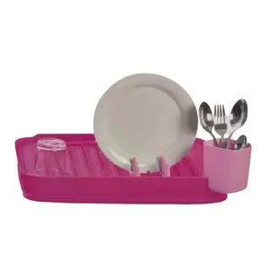 Ideak Pink Dish Drainer Storage for Plates and Cups Includes Handles for Easy Organization and Storage