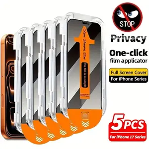 5 pcs Full Cover Privacy Screen Protector For iPhone 17 Pro Max/17/Air/16/16e/15/14/13/12/11/Plus/X/XS/XS MAX/XR, 9H Tempered Glass Film, Protection, Dynamic Island Compatible, Anti-Scratch, Anti-fingerprint, Ultra HD, Accessories