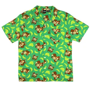 Nintendo Donkey Kong Hawaiian Shirt Men's Diddy Kong and Bananas Button Up Woven Top