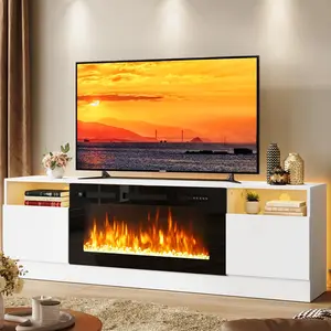 【2 Packages Shipping】70"  Fireplace TV Stand with Two Hinged Doors for TVs UP to 80”, Modern Electric Fireplace Entertainment Center with LED Lights & Storage Cabinets, TV Stand for Living Room 90”Gray