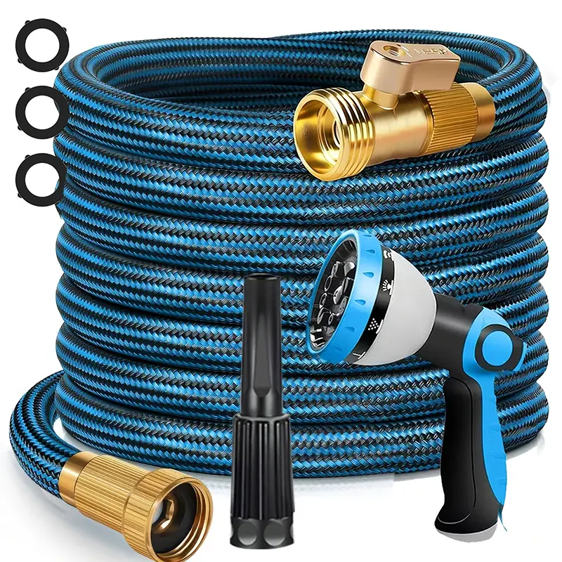 Garden Hose 15ft 25ft 50ft 75ft 100ft, Heavy Duty Non-Expanding Water Hose with 10-Pattern Spray Nozzle & Jet Spray Gun, 3/4 Inch Solid Brass Connectors, Leak Proof Tangle Free, for Car Washing Garden Watering Lawn Care,Great Holiday Gift