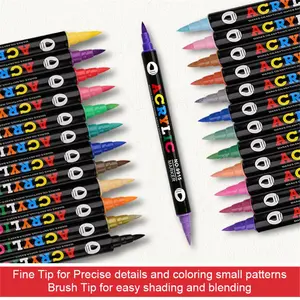 Acrylic Paint Markers, Artist Bundle, 8/12/24/36pcs Double Nib Dual Color Acrylic Markers, Art Markers Brush Pen Dual Tip for DIY Crafts, Graffiti, Cloth Painting, Art Markers Set, Acrylic Drawing Markers, Acrylic Paint Pens, Double Tipped Markers
