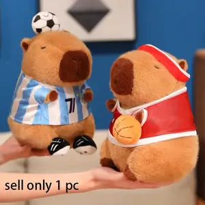 Futbol Blue Ball Capybara Plush Toy Sitting Decoration, Holiday Gift, Soft Stuffed Animal for Kids & Adults, Perfect for Home Decor