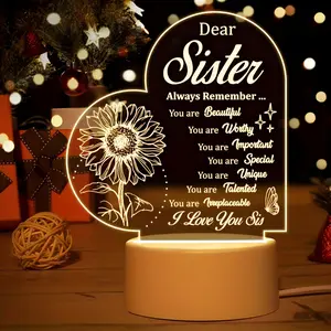 USB Powered Acrylic Night Light, Creative LED Light Up Sign, Decorative Desk Lamp for Home Living Room Bedroom, Led Mood Light, Gift for Sister