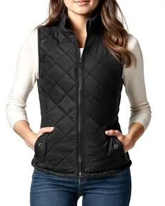 Black Puffer Vest for Women Slim Fit Lightweight Quilted Zipper