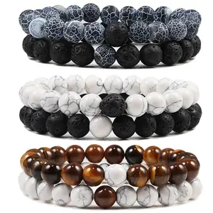 Couples Natural Stone Bracelet Set - Stylish Unisex Beaded Strand Bracelets