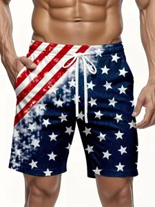 Men's Patriotic American Flag Swim Trunks, Lightweight Quick-Dry Polyester Fabric, Drawstring Waist Beach Shorts, Swimwear Shorts, Summer Swim Trunks, Printed Trunks, All Seasons Casual Wear