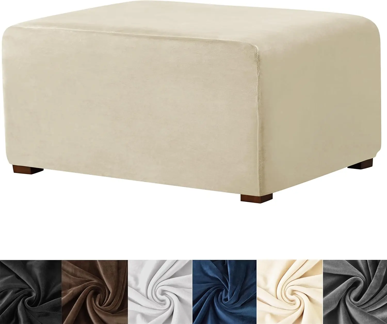 Ottoman Cover Rectangle,Stretch  Slipcovers Rectangle Thick Covers Slipcover for Ottomans Soft Foot Stool with Elastic Bottom Beige X-Large (ASMFDT20230725-9)