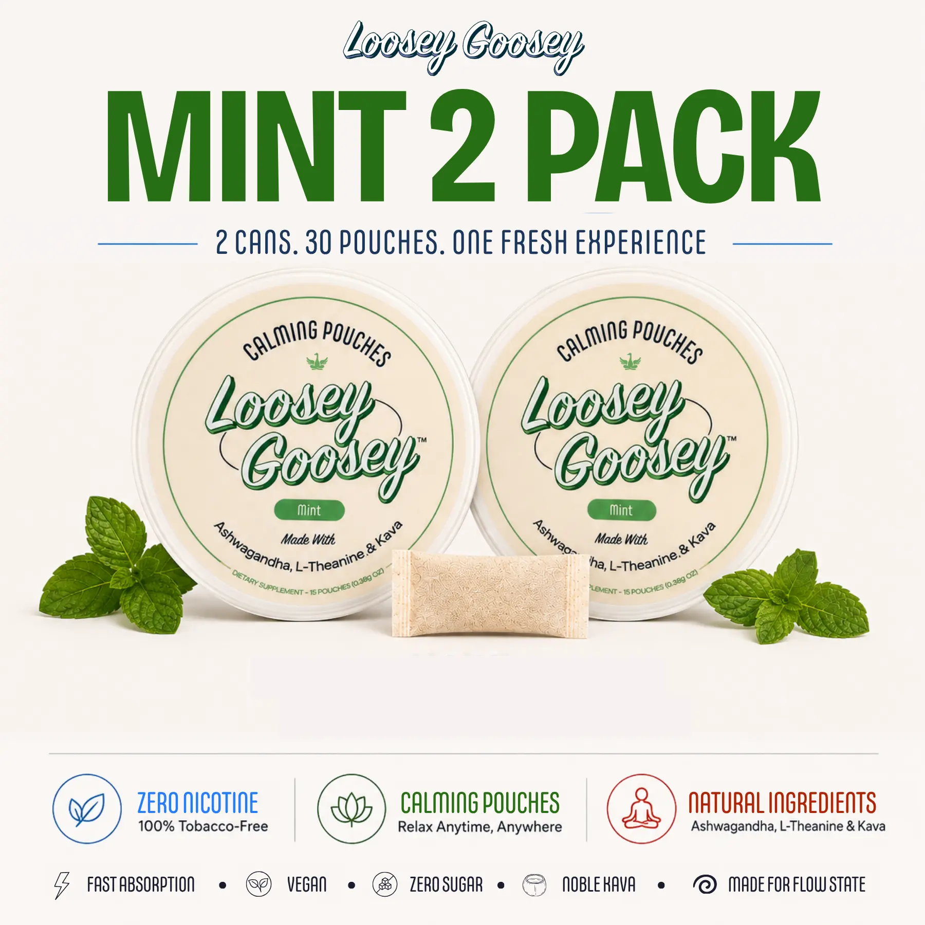 Loosey Goosey 2 Pack of Calming Pouches - Feel Calmer, Stay Sharper - Nicotine-Free