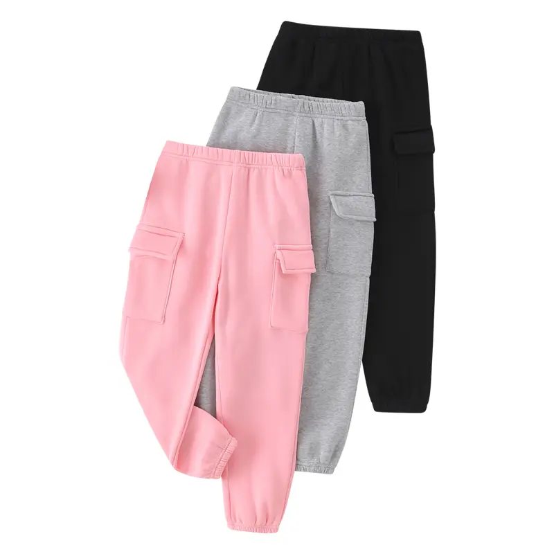 3 Pack girls autumn and winter fashion comfortable solid color overalls children 3-14 years old elastic waist skin-friendly casual Joker pants