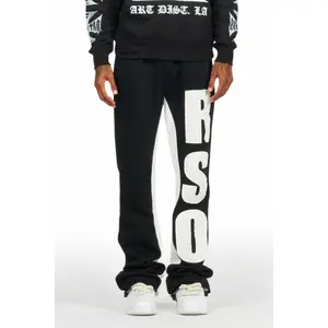 Uko Jet Black Stacked Baggy Track Pant