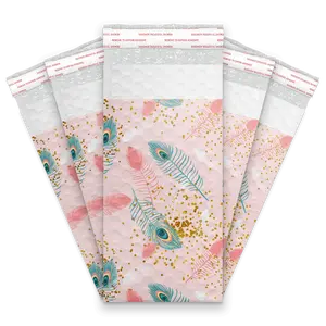 4x8 Pink Peacock Self Seal Poly Bubble Custom Padded Bags Poly Mailers – Shipping Bags for Small Business