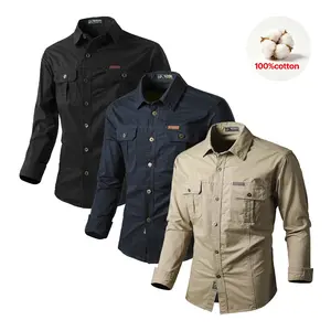Father's Day gifts 3 Pack Men's 100% Cotton Long Sleeve Cargo Shirts, High Density Wind Resistant Durable Work Shirts with Chest Pockets, Loose Fit 3D Tailored Casual Tops for Hiking Fishing Camping Daily Wear auto
