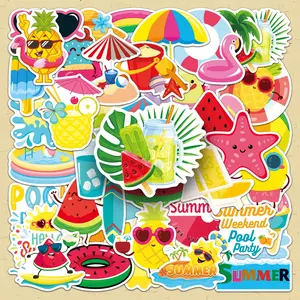 Summer Themed Sticker, 100pcs/set Cute Cartoon Sticker, DIY Decorative Sticker for Scrapbooking & Journal Making