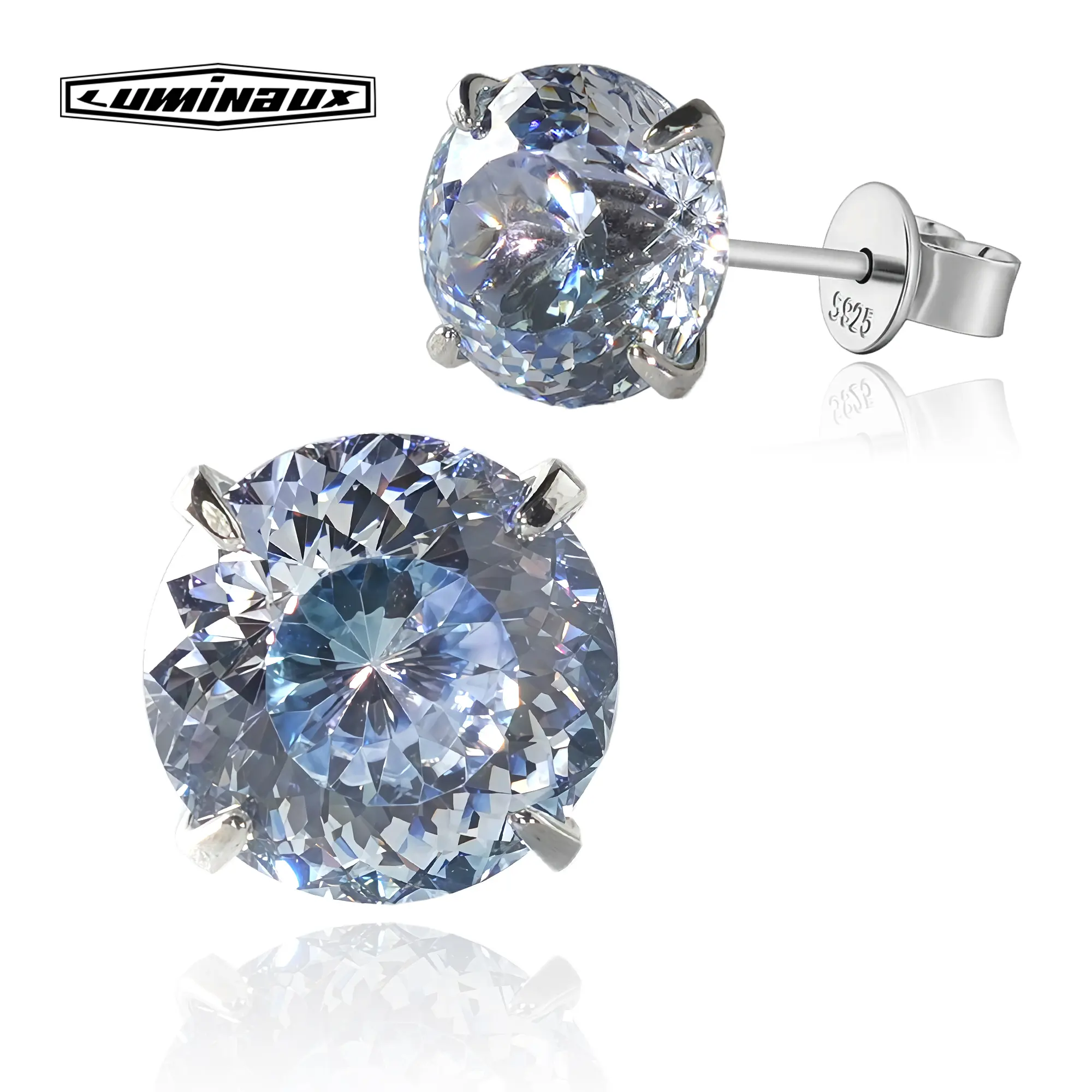 LUMINAUX JEWELRY Stud Earrings for Adults, Elegant Nest Cut Sterling Silver with 8.5MM VVS1 D Color Stone Accent, Modern Anniversary Gift with Gift Box, Gift Box Included