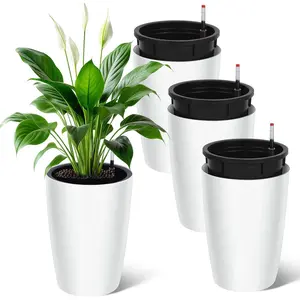 16" Tall Planter Set of 4, Self Watering Pots with Built-in Drainage and Water Level Gauge, Large Planter Pots for Garden, Patio, Balcony