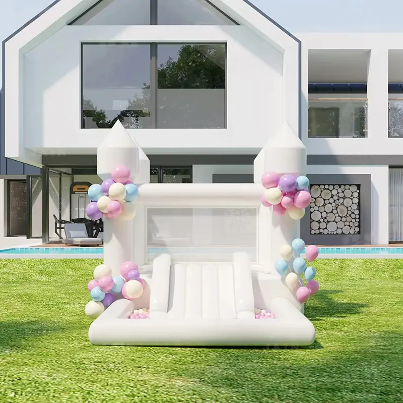 Giant Inflatable Bounce House - 4m/13FT White Unisex Jump Mat Inflatables & Bouncy Castles, With Ball Pool, For 6 Months+ Kids, Sports Play, Birthday Party Outdoor Christmas Decor Gift