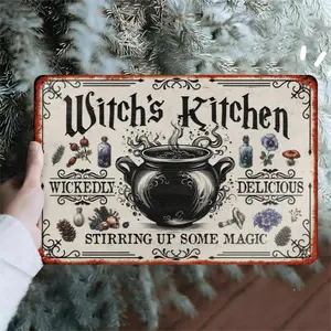 1pc Vintage Witch'S Kitchen Metal Tin Sign - Wall Hanging Iron Wall Art for Home Decor, Multipurpose No-Electricity Witchcraft Theme Decoration, Ideal for Halloween and Various Locations
